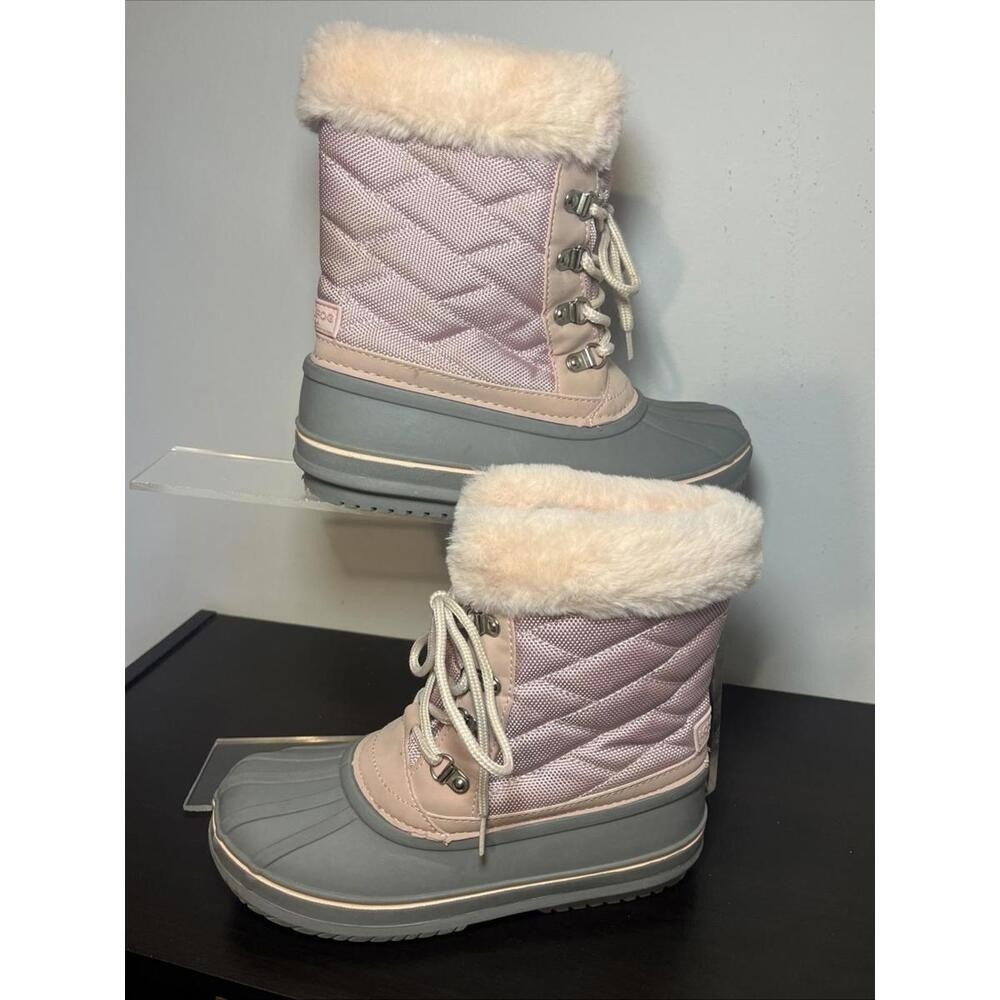 London Fog Women's Girls Size 4 Pink Gray Cold Weather Boots with Faux Fur Trim‎